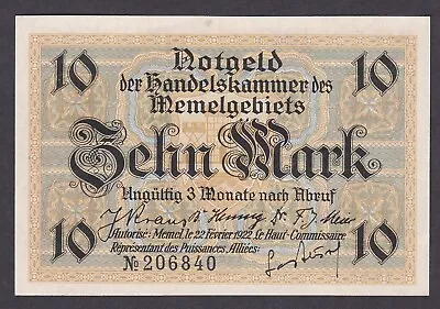 [UNC] 1922 Memel 10 Mark P-5 206840 [014-2] • $70