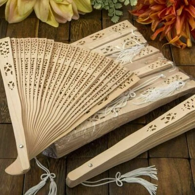 $235.95 • Buy 25-300 Intricately Carved Sandalwood Fan - Beach Summer Wedding Party Favor