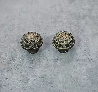 Antique Victorian Drawer Knobs Pair Brass Floral Heavy Patina Gold • $29