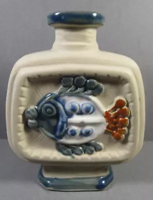 Bud Vase Matte Finish Stoneware Glazed Blue Raised Fish Design 3.5  X 3 . • $10.77