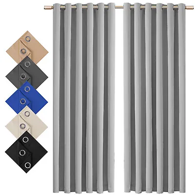 £18.99 • Buy Thick Thermal Blackout Curtains Eyelet Ring Top Ready Made Pair Curtain Panel