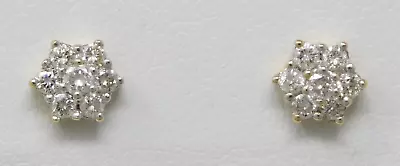 14 Kt Yellow Gold Pair Of Diamond CLUSTER Stud Pierced Earrings B4829 • $386