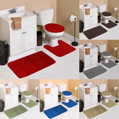 BATHROOM SET RUG CONTOUR MAT TOILET LID COVER SOLID EMBROIDERY BATHMATS #6 3pc  • $17.85