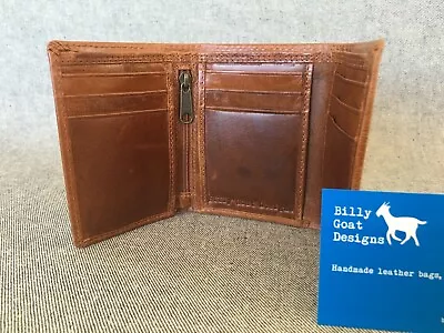 Leather Wallet Trifold Waxed Buffalo W3ZA Zip Cash Billy Goat Designs • $19.08