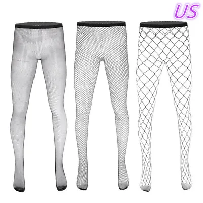 US Men Fishnet Hollow Out Tight Pantyhose Stretch Stocking Underwear Closed Toes • $7.35