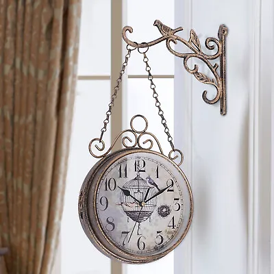 Gentral Station Wall Clock Vintage Double Sided Hanging Clock Home Garden Decor  • $29.64