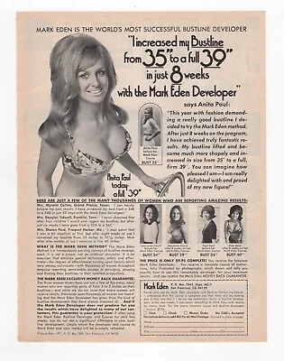 Vintage 1970s Mag Print Ad MARK EDEN Bustline Improver Anita Paul Enlarge Bosom • $7