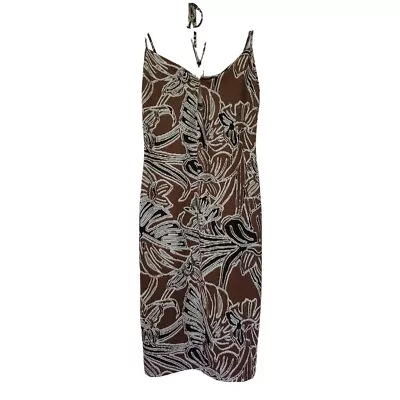 ZARA | Jacquard Brown Midi Dress Size M Floral Strappy V-Neck Sleeveless • $24