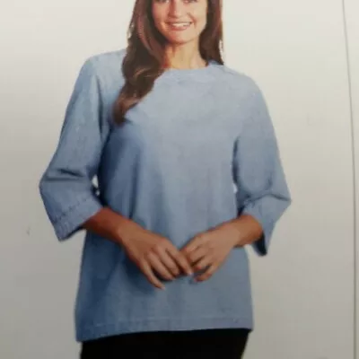 Martha Stewart Women's Everyday Light Denim 3/4 Sleeve Tunic Top Blouse XL • $24.99