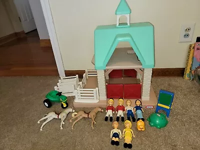 Vintage Little Tikes Dollhouse HORSE Stable Barn Hay Colt Cat Riders Ladder LOT • $105