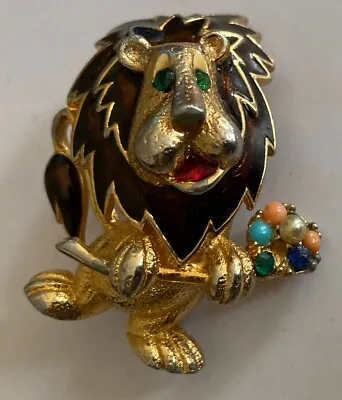 Rare Vintage Jomaz Joseph Mazer Enamel Lion Brooch • $375
