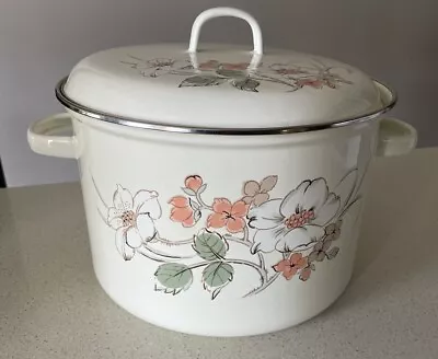 Vintage Enamel Saucepan Pot Dutch Oven Retro 1970s Floral Cookware As New • $22