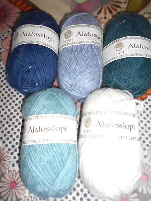 Lopi Icelandic Wool 5 X 100gs Mixed Lot Of Blues • £45