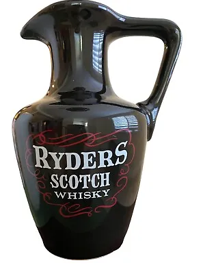 Vintage Ryders Scotch Whisky Water Pitcher Black Ceramic Pub Jug Flagon • $35