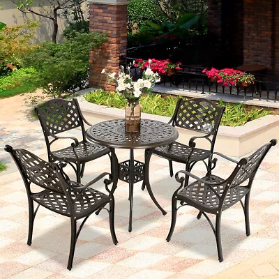 Set Of 5 Outdoor Cast Aluminum Dinning Table And Chairs Patio Bistro Furniture • $159.99