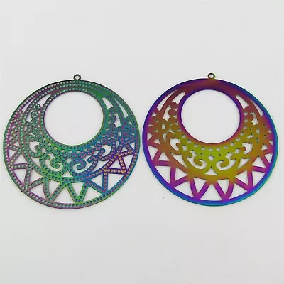 Bulk 6pce Laser Cut Round Charm Pendant Earring Component SSteel 50x48mm • $9.62