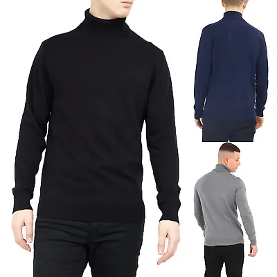 Brave Soul Mens Jumper Polo High Roll Ribbed Neck Long Sleeve Plain Casual Warm • £11.99