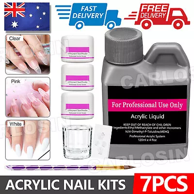 Acrylic Nail Art Starter Kit Clear White Pink Acrylic Powder 120ML Liquid Set A • $12.95