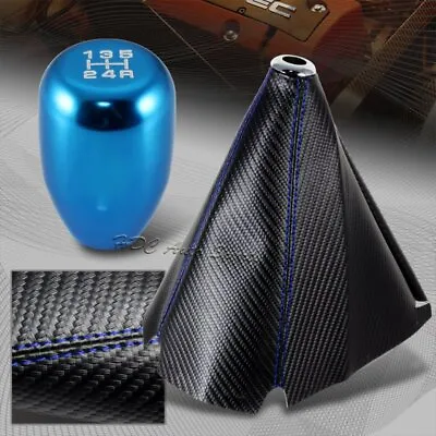 $15.99 • Buy JDM Carbon Style Blue Stitch Manual Shift Boot + T-R Blue 5-Speed Shifter Knob