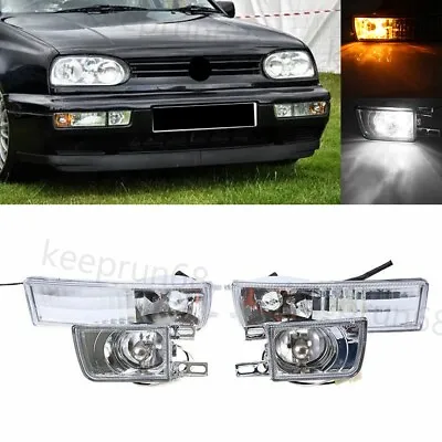 Front Bumper Fog Light + Turn Signal Lamp Clear For VW Golf Jetta MK3 1993-1998 • $41.89