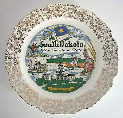 Vintage SOUTH DAKOTA Collector State Plate Scalloped Gold Filigree Border • $9.99