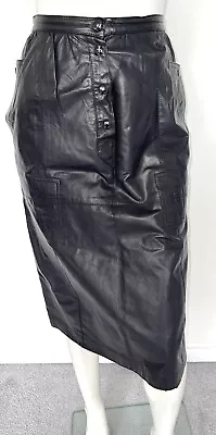 Vintage Black Leather Escada Style Midi Motorcycle Skirt Size 9/10 • $99