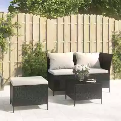 3 Piece Garden Lounge Set With Cushions Black Poly Rattan • $569.95