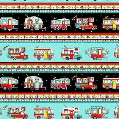 Roaming Holiday Retro Camper Cotton Fabric Stripe • $9