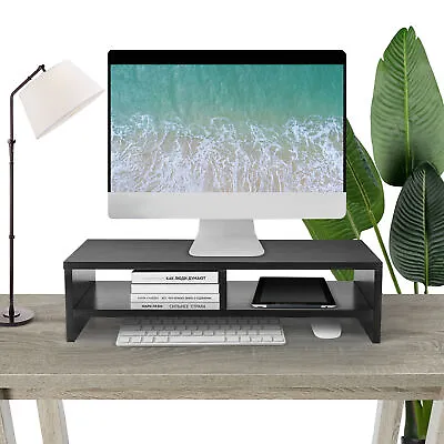Black Computer Desktop Monitor Stand Laptop TV Display Screen Riser Shelf • £13.79