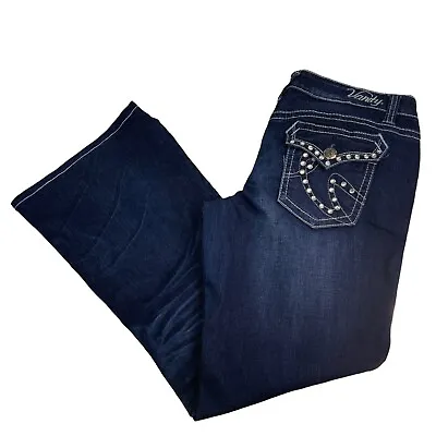 Vanity Dakota Denim Dark Stone Wash Rhinestone Flap Pocket Size 30 • $18