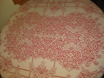 Vintage Ivory Quaker Lace Tablecloth Oval 66 X84  Floral • $14