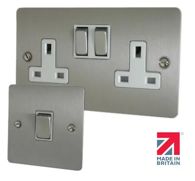 Flat Brushed Steel Sockets And Switches With White Inserts And Matching Switches • £5.59