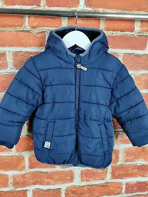 Baby Boy Next Age 12-18 Months Navy Puffer Jacket Coat Padded Quilted Hood 86cm • £7.99