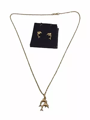 Ortak 9 Ct Gold Dolphin Design Earrings And Necklace Set 2.57 G. • £49.99