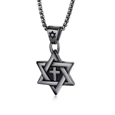 Black Jewish Star Of David Messianic Cross Pendant Necklace For Men Chain 24  • $11.99