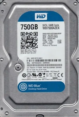 WD7500AZEX Western Digital Blue 750GB 3.5  SATA Desktop Hard Drive • £39.50