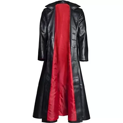 Mens Casual Black Gothic Steampunk Vampire Halloween Leather Trench Coat • $139.99