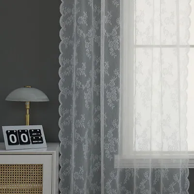 $17.89 • Buy 1/2 Panels Floral Window Sheer Drapes Lace Screening Curtain Living Room Bedroom