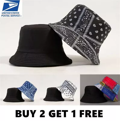  Bandanna Paisley Bucket Hat Cap Double-sided Fisherman's Cap Men Women Cotton • $8.99