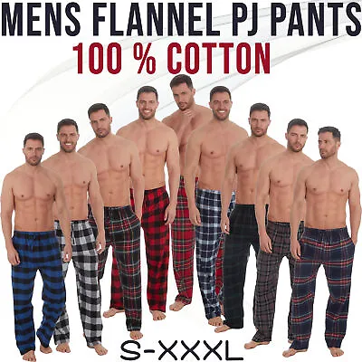 Mens Flannel Lounge Pants Checked 100% Cotton Long Pyjama Bottoms Size S-XXXL UK • £8.75