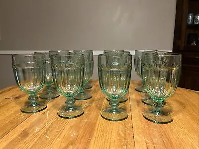 Vintage Libbey DuraTuff Spanish Green 7 Inch Water Goblets Set Of 12 • $85