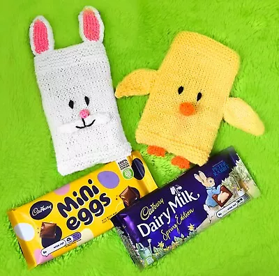 KNITTING PATTERN - Easter Bunny Rabbit And Chick Chocolate Bar Cover 16 Cms • £3.25