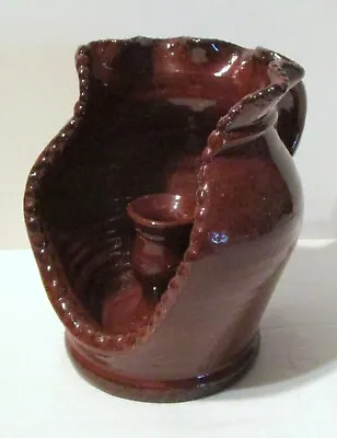 Rare Ned Foltz Pennsylvania Redware Pottery Glazed Shield Back Candleholder! • $145