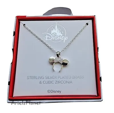 2023 Disney Parks Silver & Cubic Zirconia Minnie Mouse Ears Bow Necklace • $34.95