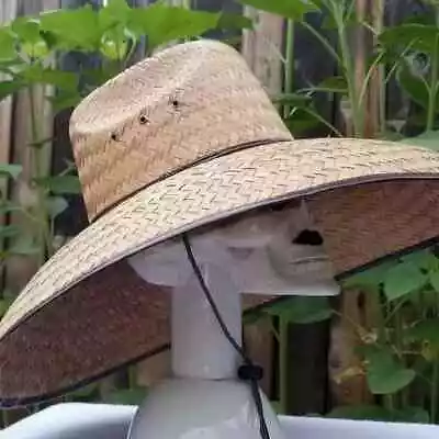 Jumbo Brown Natural Straw Hat Lifeguard Beach Gardening Summer XL Brim Mexico • $22.96