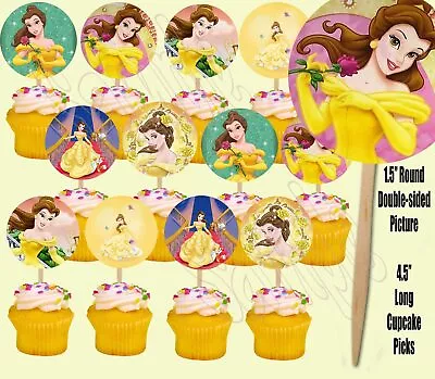 Belle Beauty Beast Animated Movie Cupcake Picks Cake Topper Party Favors - 12 • $11.99