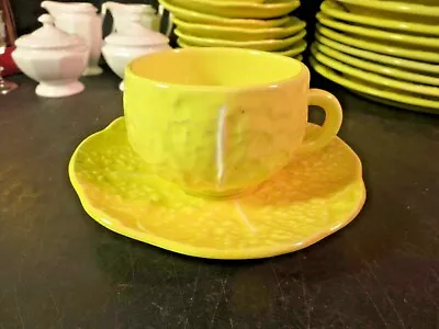 Secia Yellow Cabbage Leaf Majolica Style Pottery Cup & Saucer Portugal  • $7.49