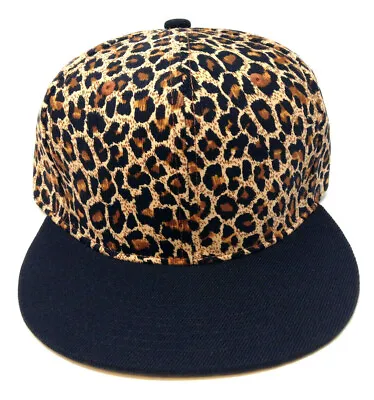 Cheetah Leopard Animal Print Pattern Snapback Hat Cap Black Flat Bill Adjustable • $15.95