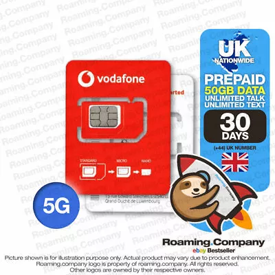 🚀 UK 30DAY UNLIMITED CALL TEXT 50GB DATA 5G Prepaid Travel SIM Roam No Contract • $49.99