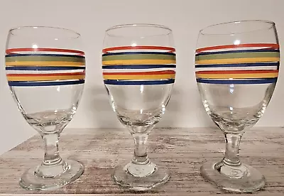 Vintage Libbey Fiesta Mambo Stripes Set Of 3 Wine Water Glasses • $19.99